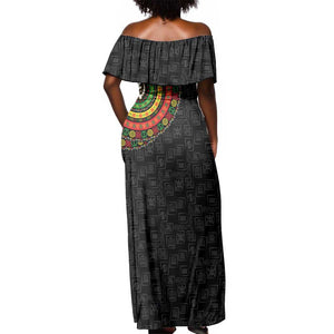 Adinkra Symbols Off Shoulder Maxi Dress African Culture