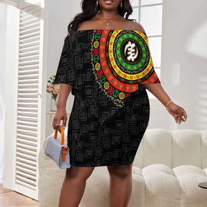 Adinkra Symbols Off Shoulder Short Dress African Culture