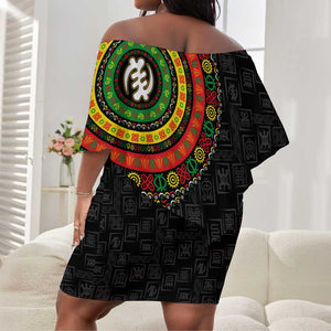 Adinkra Symbols Off Shoulder Short Dress African Culture