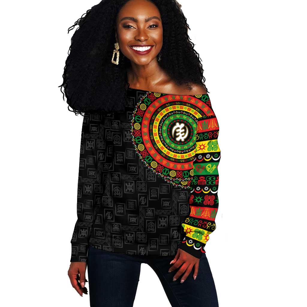 Adinkra Symbols Off Shoulder Sweater African Culture