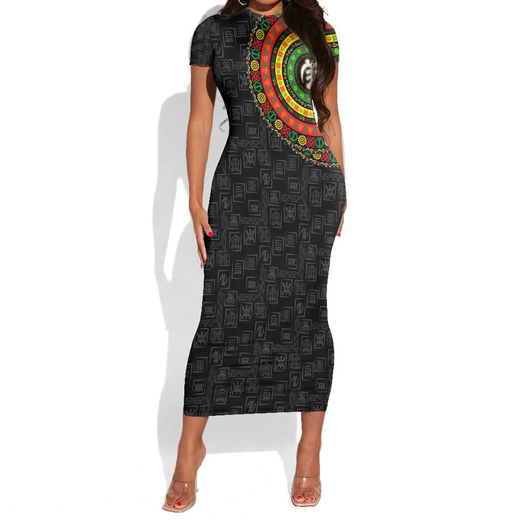 Adinkra Symbols Short Sleeve Bodycon Dress African Culture