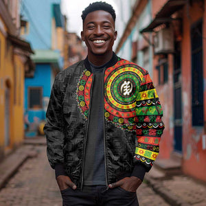 Adinkra Symbols Sleeve Zip Bomber Jacket African Culture