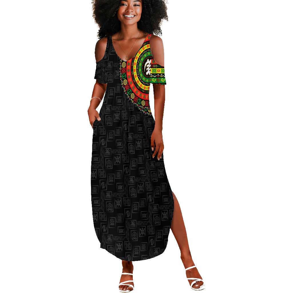 Adinkra Symbols Summer Maxi Dress African Culture