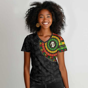 Adinkra Symbols Women V-Neck T-Shirt African Culture