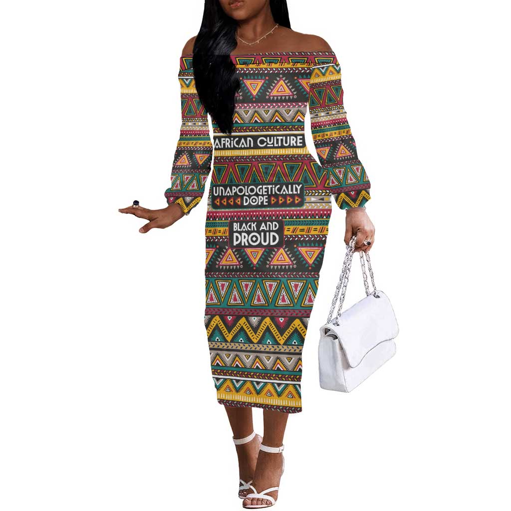 Colorful African Pattern Off The Shoulder Long Sleeve Dress