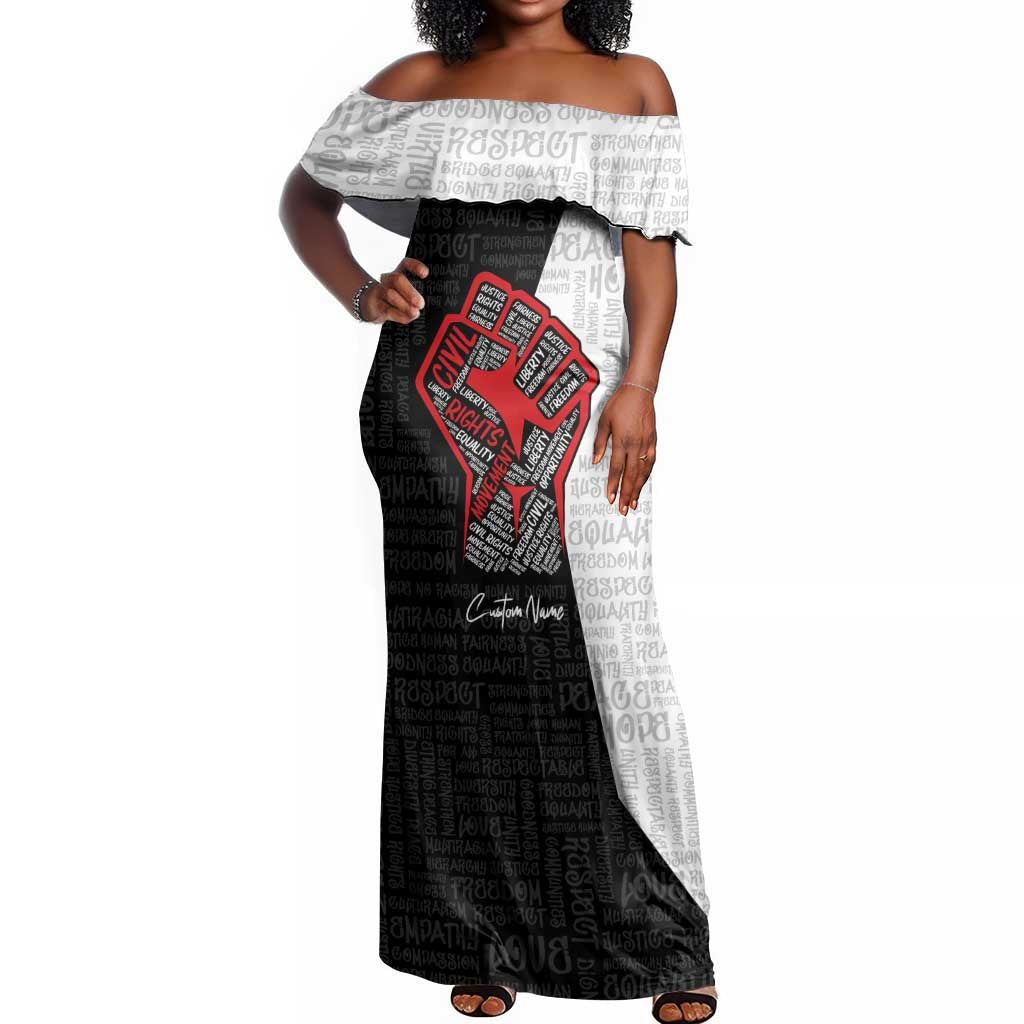 Personalized Civil Rights Movement Justice Fist Off Shoulder Maxi Dress