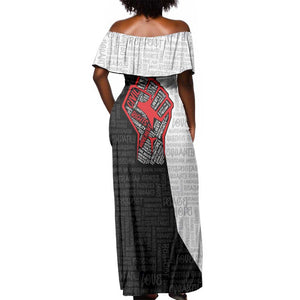 Personalized Civil Rights Movement Justice Fist Off Shoulder Maxi Dress