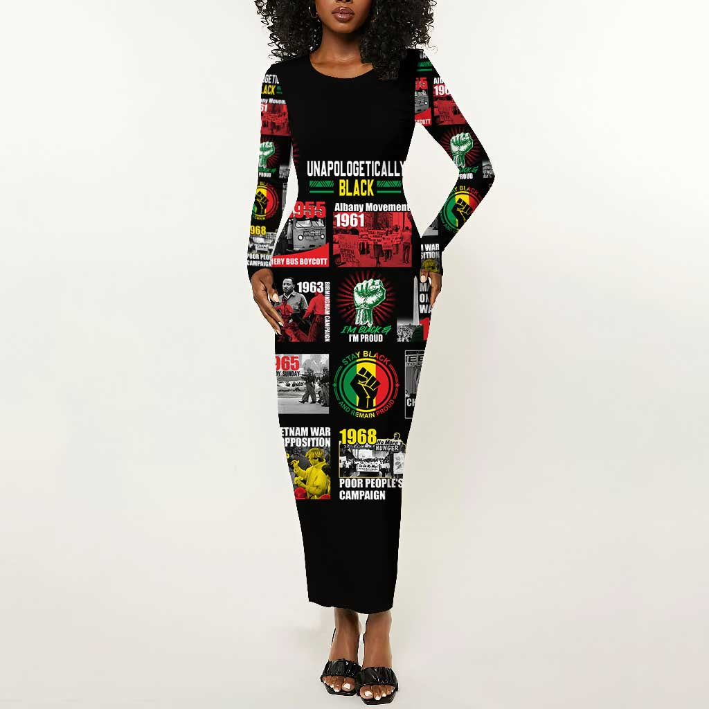 Civil Rights Movement Long Sleeve Bodycon Dress Poster Art Black Pride DT02