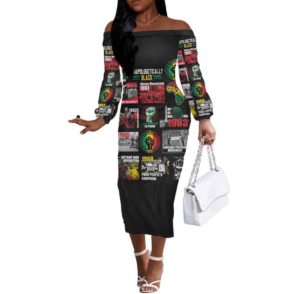 Civil Rights Movement Off The Shoulder Long Sleeve Dress Poster Art Black Pride