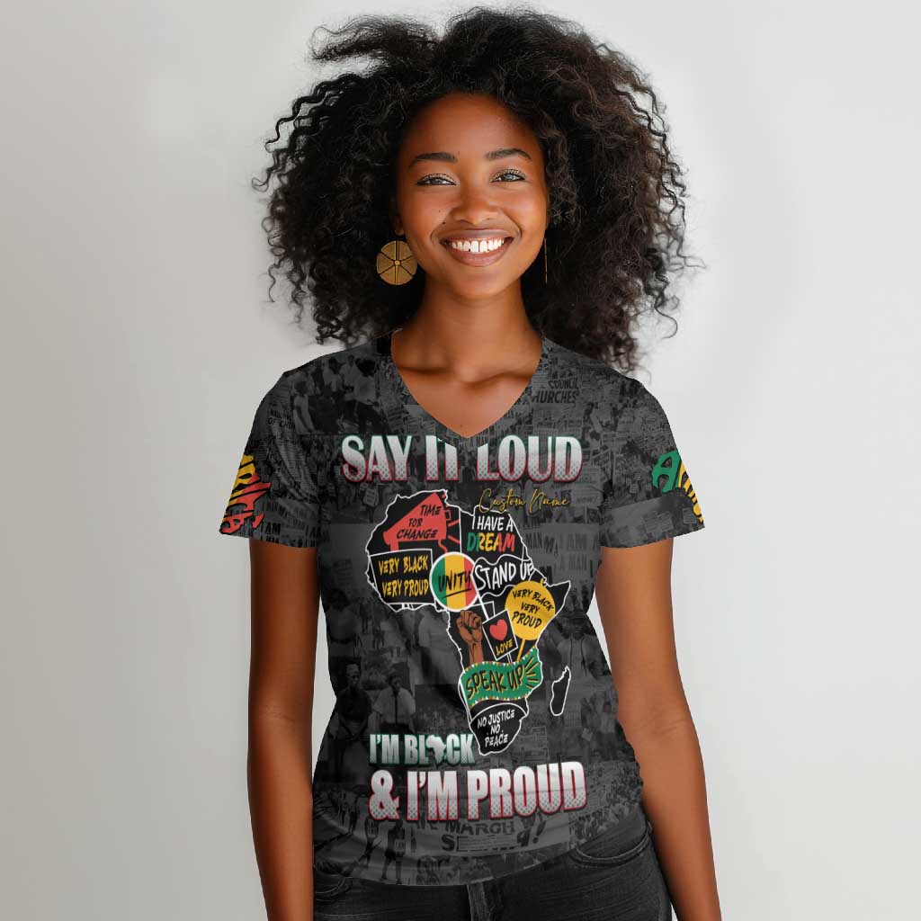 I'm Black and I'm Proud - Personalized African Women V-Neck T-Shirt