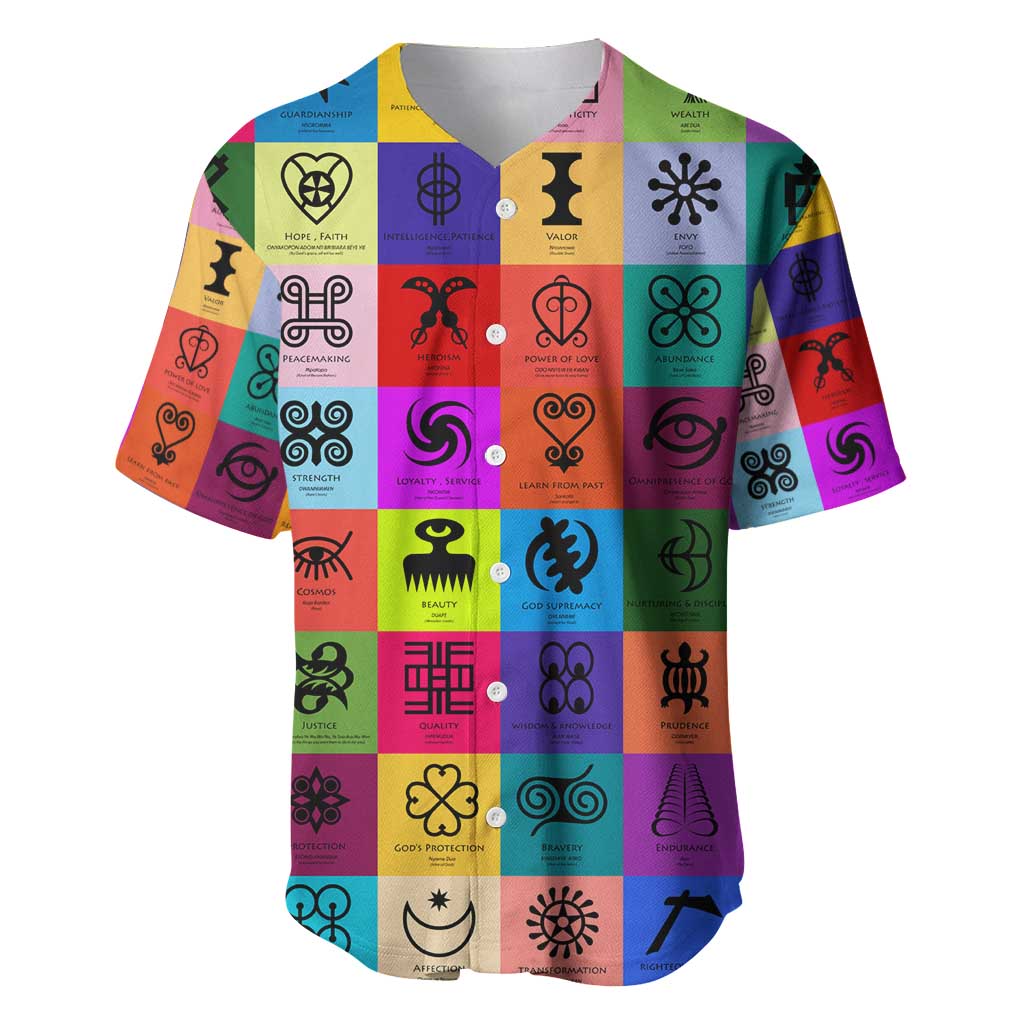 Multi Color Adinkra Symbols Baseball Jersey African Adrinkra