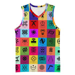 Multi Color Adinkra Symbols Basketball Jersey African Adrinkra DT02