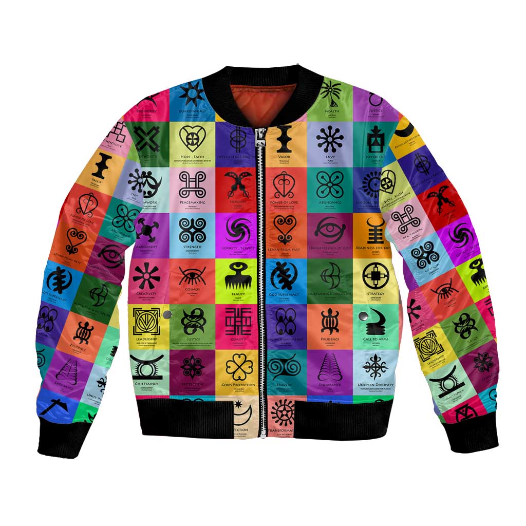 Multi Color Adinkra Symbols Bomber Jacket African Adrinkra