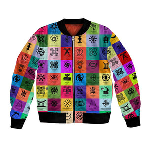 Multi Color Adinkra Symbols Bomber Jacket African Adrinkra