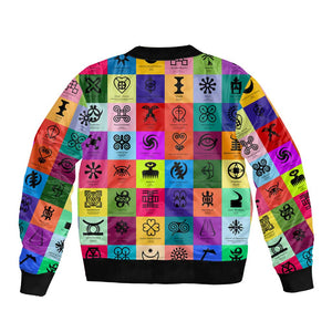 Multi Color Adinkra Symbols Bomber Jacket African Adrinkra