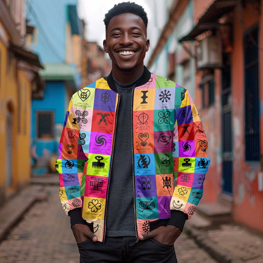 Multi Color Adinkra Symbols Bomber Jacket African Adrinkra