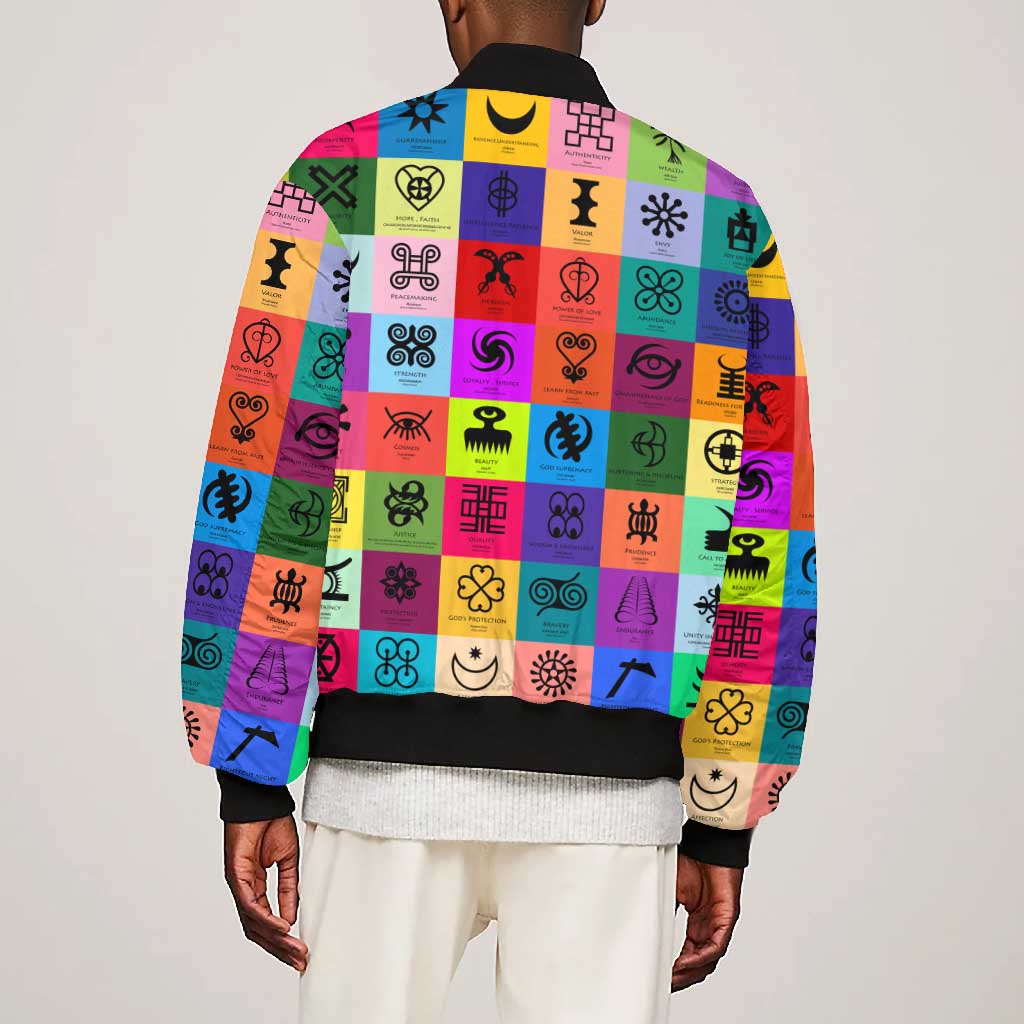 Multi Color Adinkra Symbols Bomber Jacket African Adrinkra