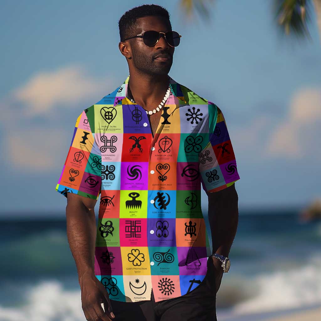 Multi Color Adinkra Symbols Hawaiian Shirt African Adrinkra