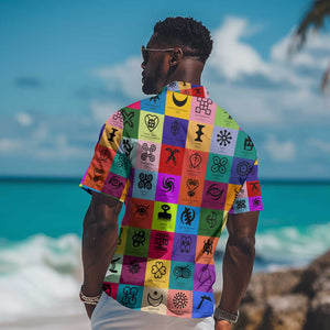 Multi Color Adinkra Symbols Hawaiian Shirt African Adrinkra