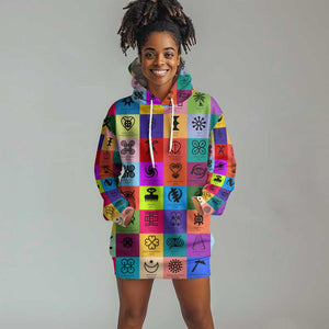 Multi Color Adinkra Symbols Hoodie Dress African Adrinkra