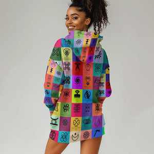 Multi Color Adinkra Symbols Hoodie Dress African Adrinkra