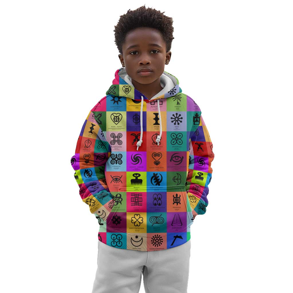 Multi Color Adinkra Symbols Kid Hoodie African Adrinkra