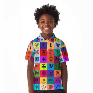 Multi Color Adinkra Symbols Kid Polo Shirt African Adrinkra