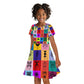 Multi Color Adinkra Symbols Kid Short Sleeve Dress African Adrinkra