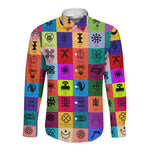 Multi Color Adinkra Symbols Long Sleeve Button Shirt African Adrinkra