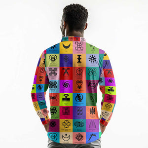 Multi Color Adinkra Symbols Long Sleeve Polo Shirt African Adrinkra