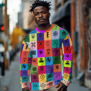 Multi Color Adinkra Symbols Long Sleeve Shirt African Adrinkra DT02