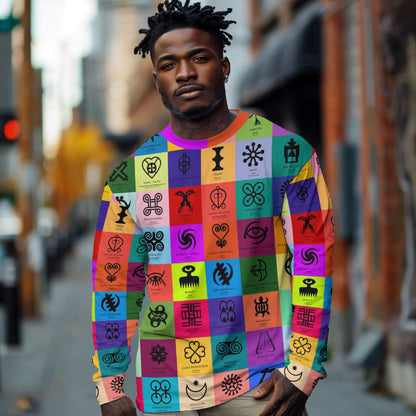 Multi Color Adinkra Symbols Long Sleeve Shirt African Adrinkra DT02