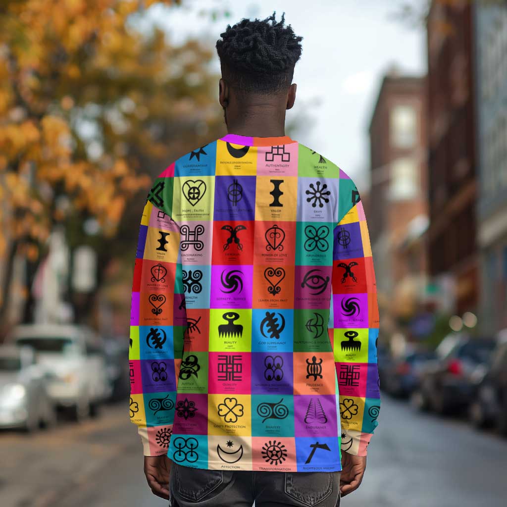 Multi Color Adinkra Symbols Long Sleeve Shirt African Adrinkra DT02