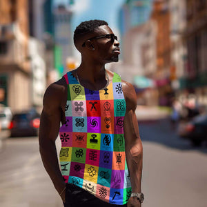 Multi Color Adinkra Symbols Men Tank Top African Adrinkra