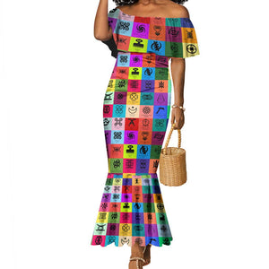 Multi Color Adinkra Symbols Mermaid Dress African Adrinkra