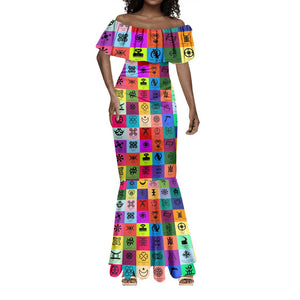 Multi Color Adinkra Symbols Mermaid Dress African Adrinkra