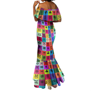 Multi Color Adinkra Symbols Mermaid Dress African Adrinkra