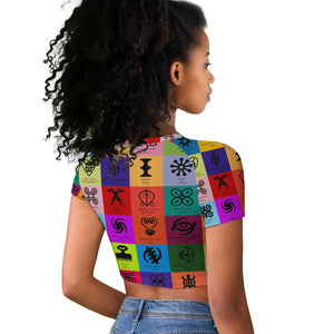 Multi Color Adinkra Symbols Raglan Cropped T shirt African Adrinkra