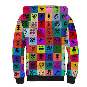 Multi Color Adinkra Symbols Sherpa Hoodie African Adrinkra