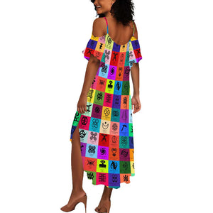 Multi Color Adinkra Symbols Summer Maxi Dress African Adrinkra