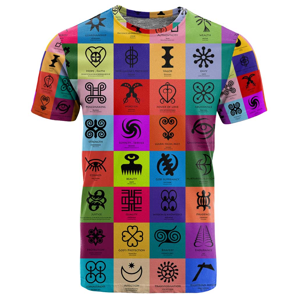 Multi Color Adinkra Symbols T shirt African Adrinkra