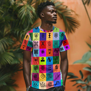 Multi Color Adinkra Symbols T shirt African Adrinkra