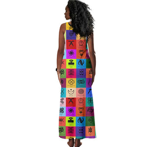 Multi Color Adinkra Symbols Tank Maxi Dress African Adrinkra