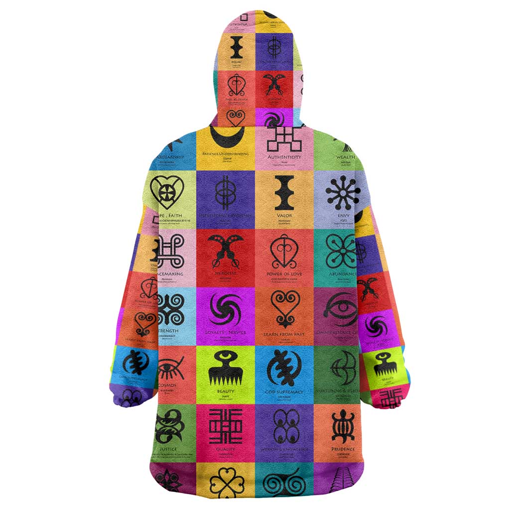 Multi Color Adinkra Symbols Wearable Blanket Hoodie African Adrinkra