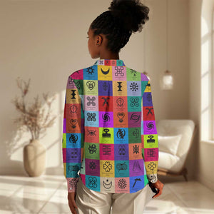 Multi Color Adinkra Symbols Women Casual Shirt African Adrinkra