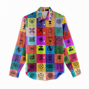 Multi Color Adinkra Symbols Women Casual Shirt African Adrinkra