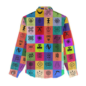 Multi Color Adinkra Symbols Women Casual Shirt African Adrinkra