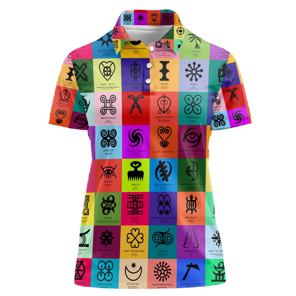 Multi Color Adinkra Symbols Women Polo Shirt African Adrinkra