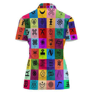 Multi Color Adinkra Symbols Women Polo Shirt African Adrinkra