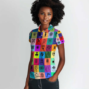 Multi Color Adinkra Symbols Women Polo Shirt African Adrinkra